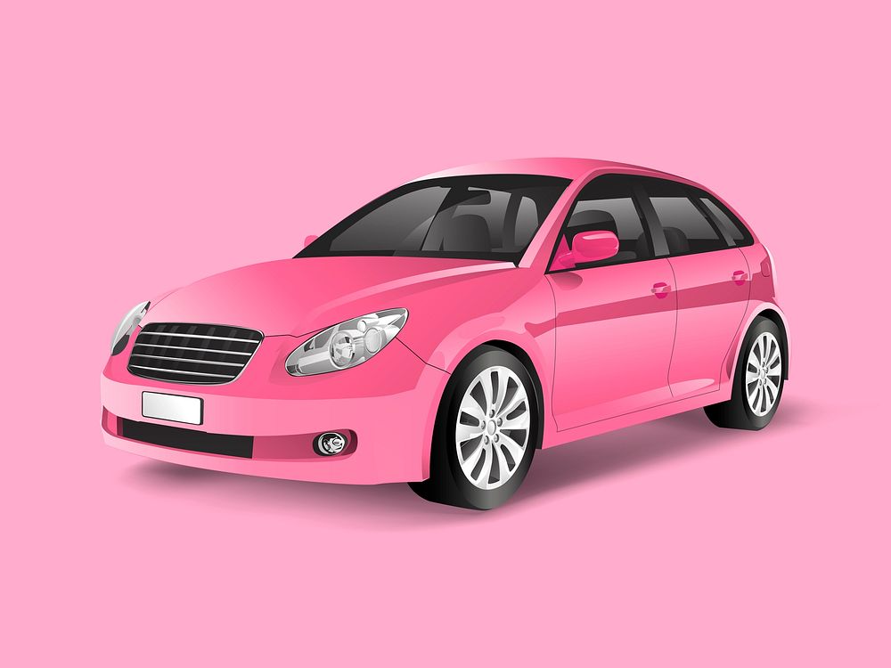 Pink hatchback car in a pink background vector