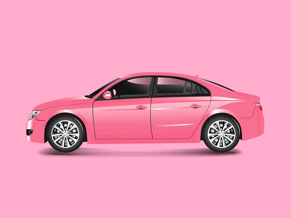 Pink sedan car in a pink background vector