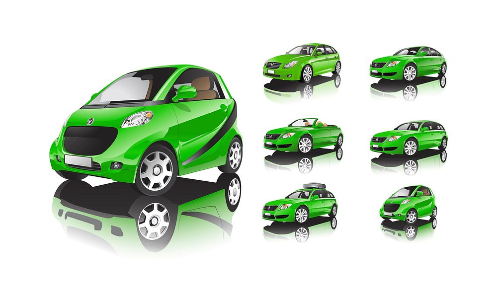Set of various models of green car vectors