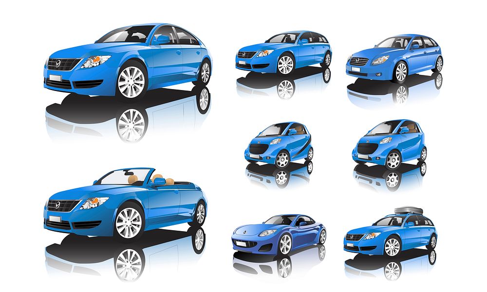 Set of various models of blue car vectors