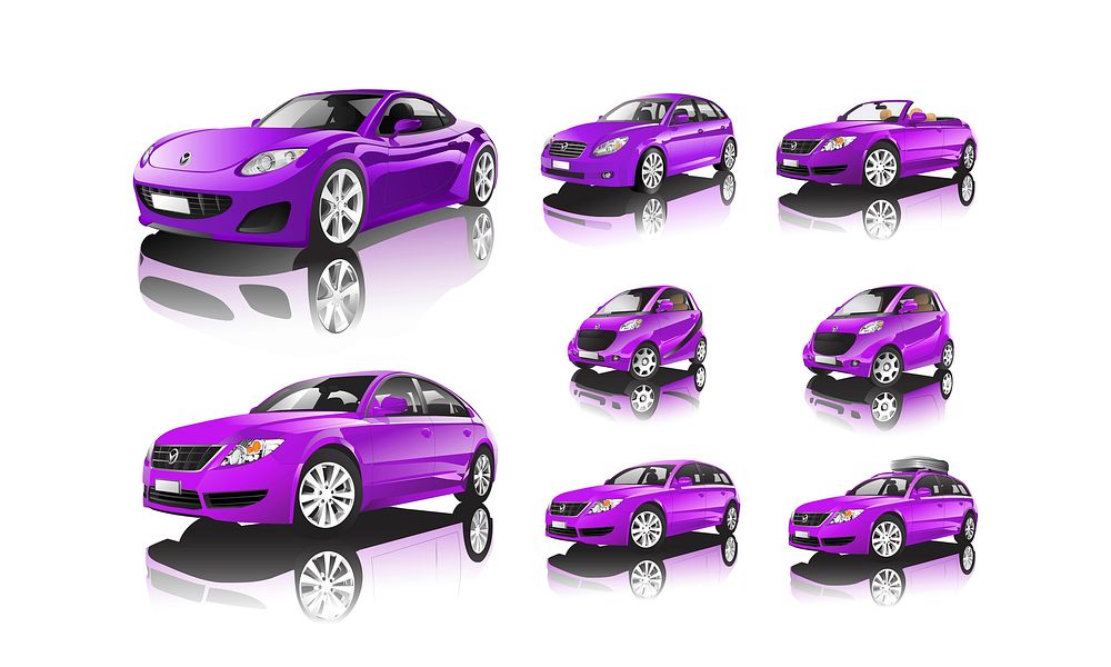 Set of various models of purple car vectors