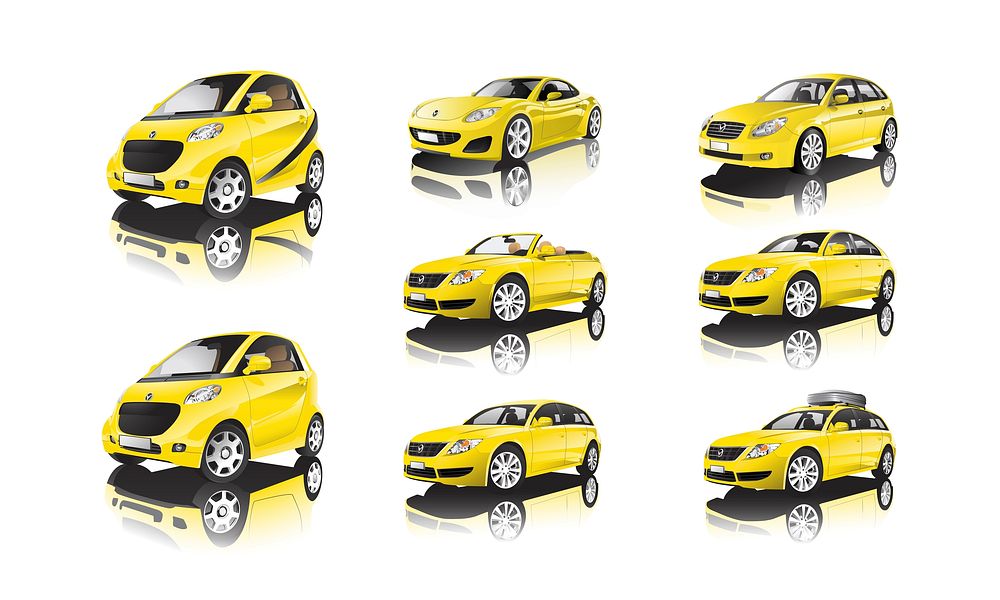 Set of various models of yellow car vectors