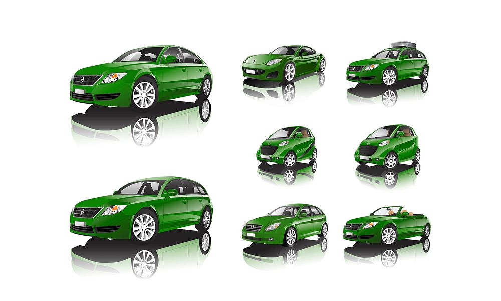 Set of green car vectors