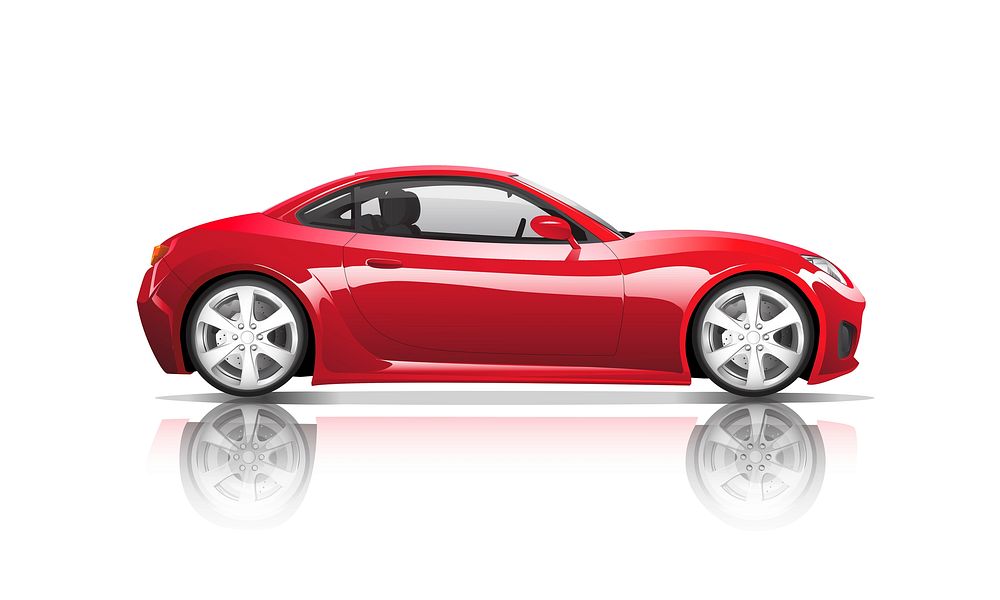 Three dimensional image of red car isolated on white background