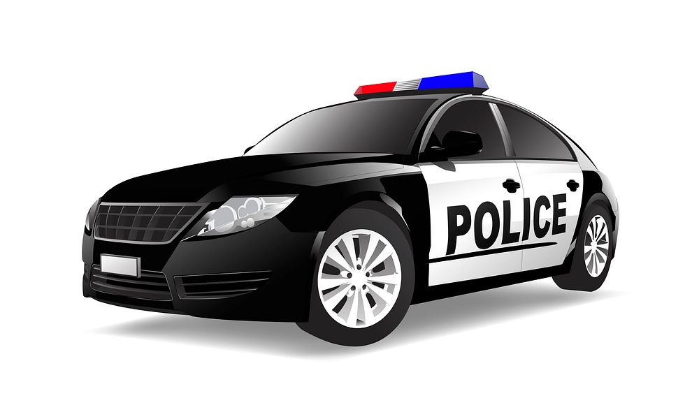 Three dimensional image of police car isolated on white background