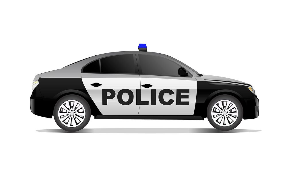 Three dimensional image of police car isolated on white background