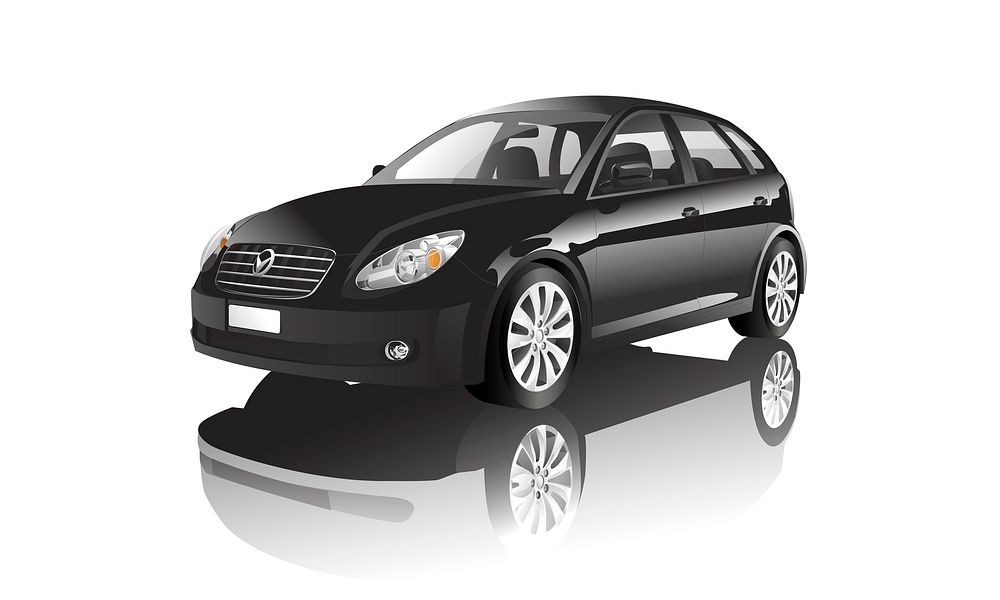 Three dimensional image of black car isolated on white background
