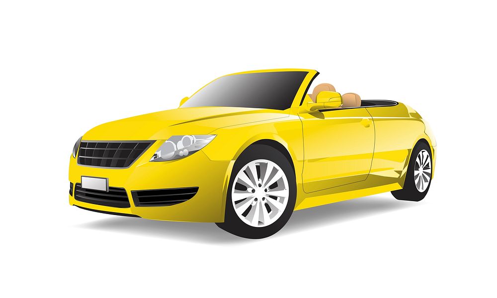 Three dimensional image of yellow car isolated on white background