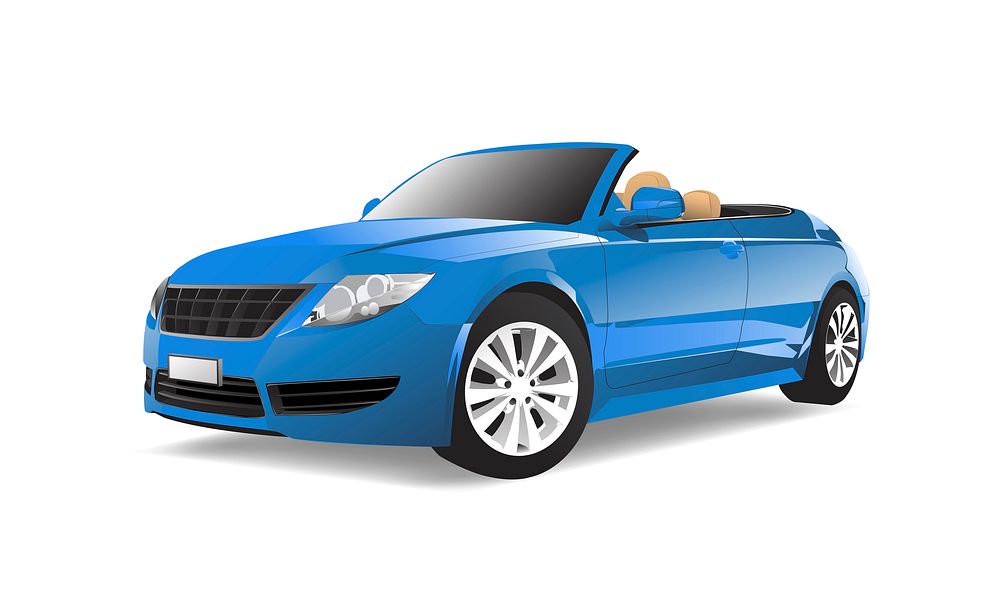 Three dimensional image of blue car isolated on white background