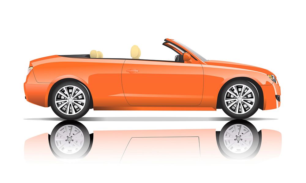 Three dimensional image of orange car isolated on white background