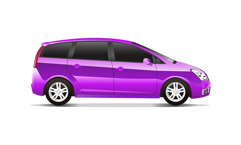Three dimensional image of purple car isolated on white background