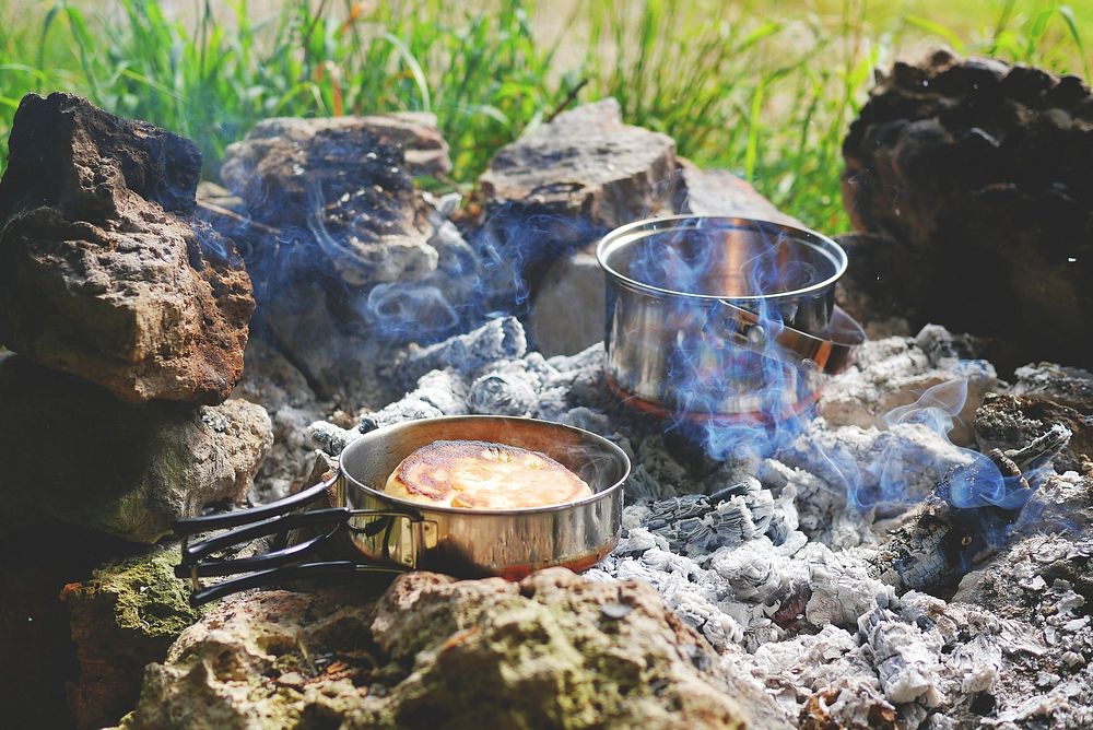 Free camping and cooking image, public domain CC0 photo.