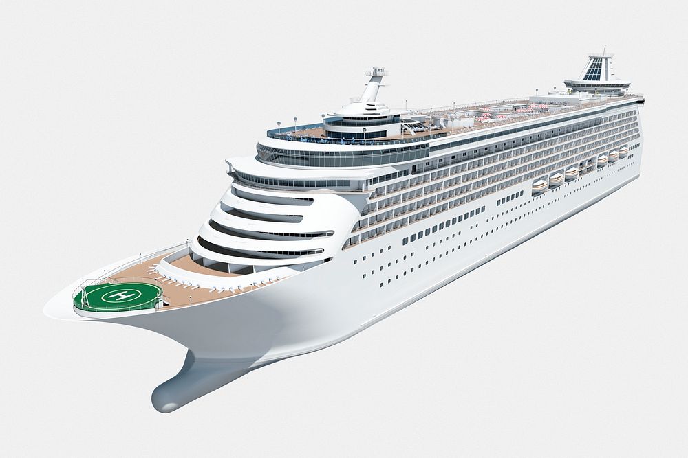 3D cruise ship, luxury boat port side psd