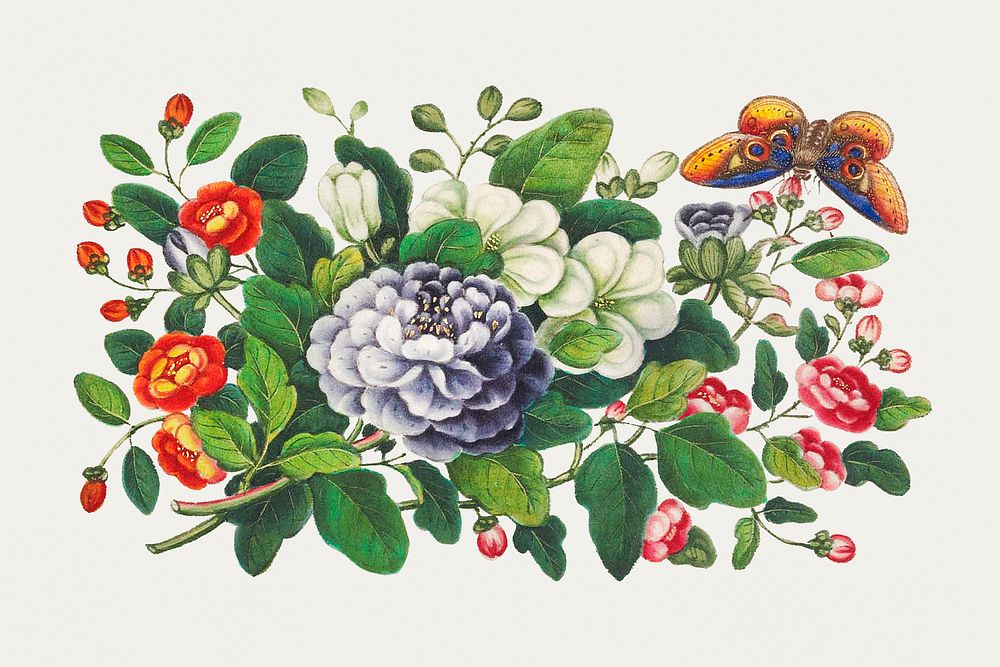 Vintage antique mixed flower illustration mockup