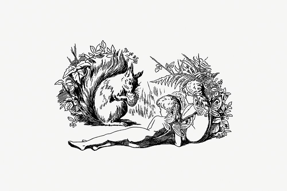 Squirrel and forest nymphs from Three Sunsets, And Other Poems... WIth Twelve Fairy-Fancies published by Macmillan & Co.…