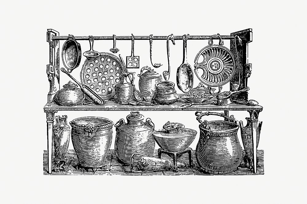 Drawing of cooking utensils from Pompeii