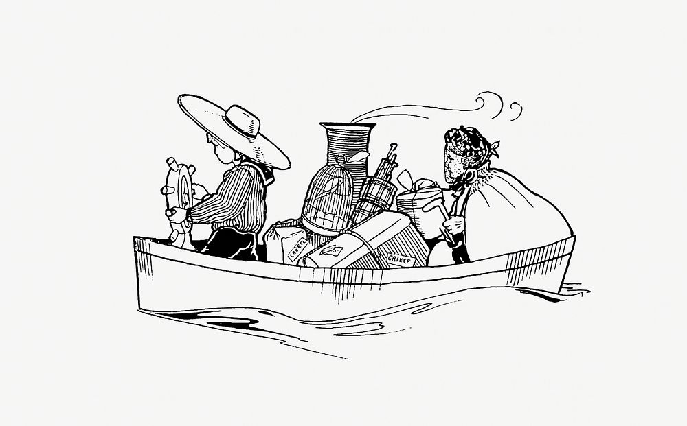 Drawing of a travelers on a boat