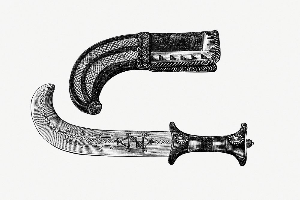 Vintage Victorian style dagger engraving. Original from the British Library. Digitally enhanced by rawpixel.