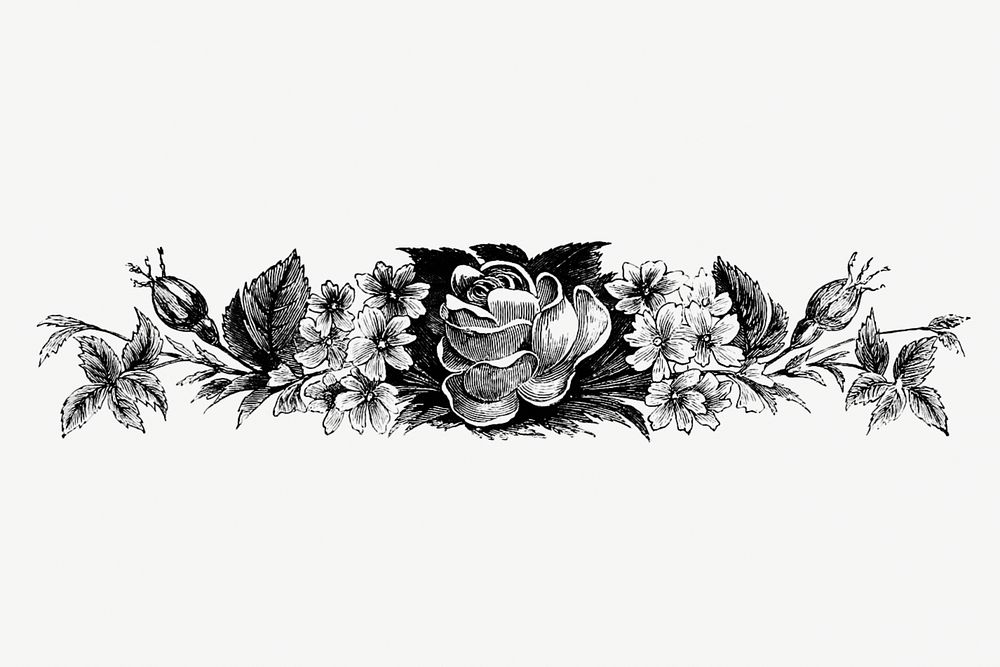 Vintage Victorian style blooming flower engraving