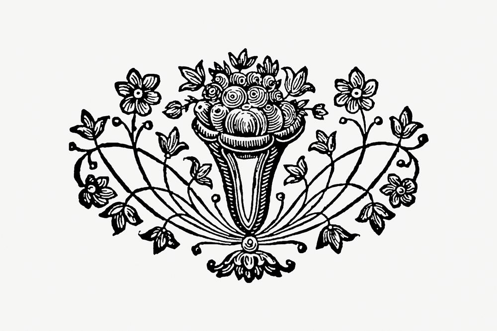 Vintage Victorian style flowers in a vase engraving. Original from the British Library. Digitally enhanced by rawpixel.