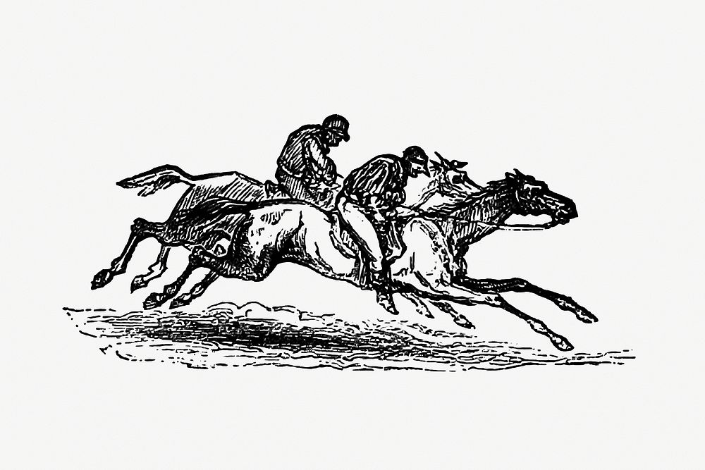 Vintage European style horseback riding race engraving by Charles Simon Pascal Soullier (1861). Original from the British…