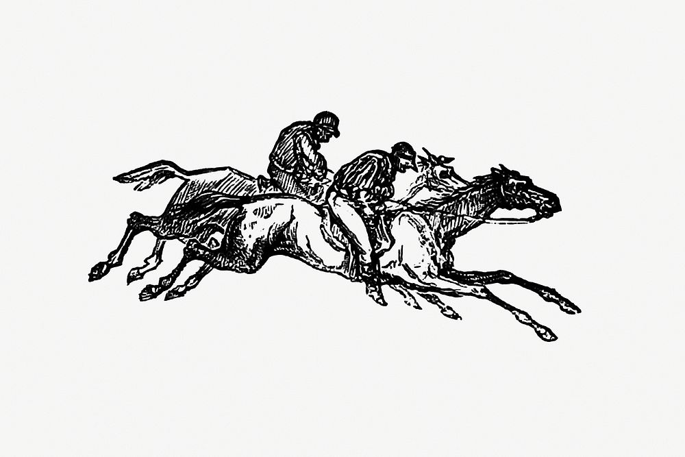 Vintage European style illustration featuring horse racing with jockeys