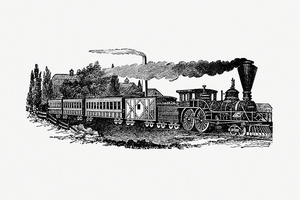 Vintage European style steam train engraving from Columbus, Ohio by Jacob Henry Studer (1873). Original from the British…