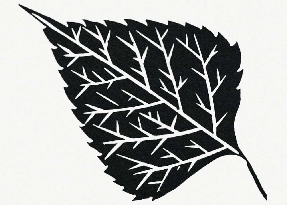 Vintage black leaf part print illustration, remix from artworks by Samuel Jessurun de Mesquita