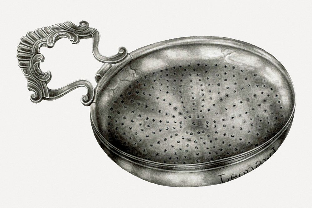 Vintage silver lemon strainer psd illustration, remixed from the artwork by Kalamian Walton