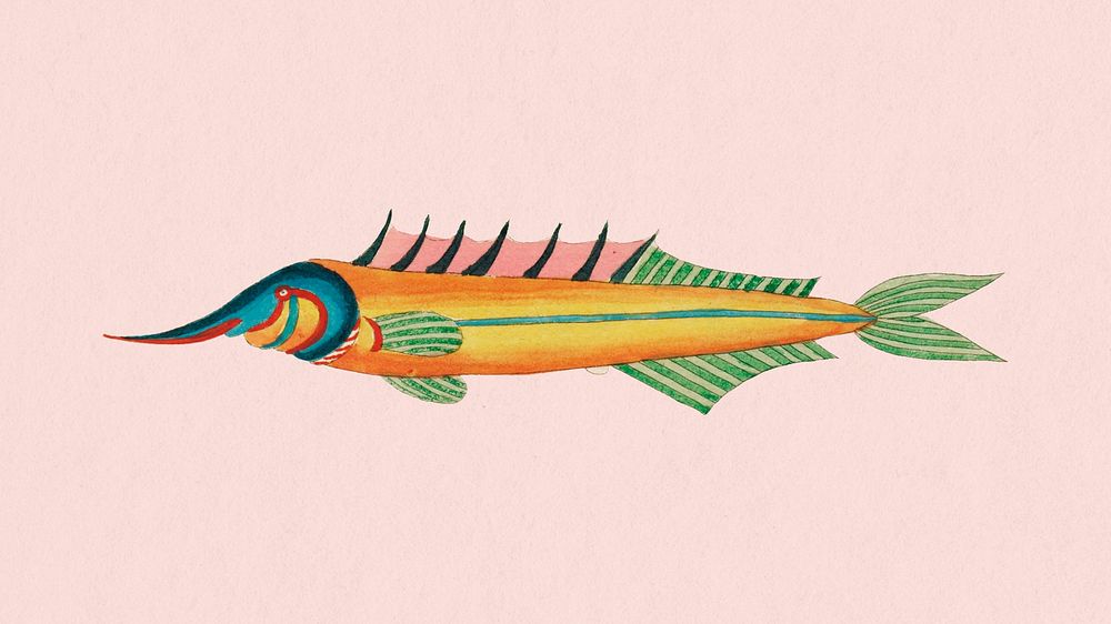 Vintage fish desktop wallpaper, aquatic animal illustration, remix from the artwork of Louis Renard