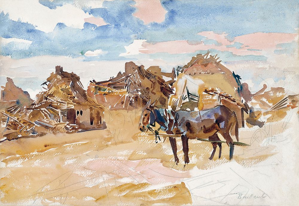 Mules and Ruins September (1918) by John Singer Sargent. Original from The MET Museum. Digitally enhanced by rawpixel.