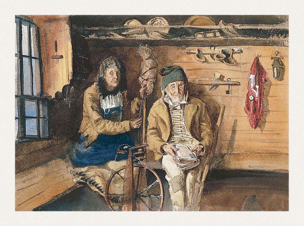 Frau von Allmen and an Unidentified Man in an Interior from Splendid Mountain Watercolours Sketchbook (1870) by John Singer…