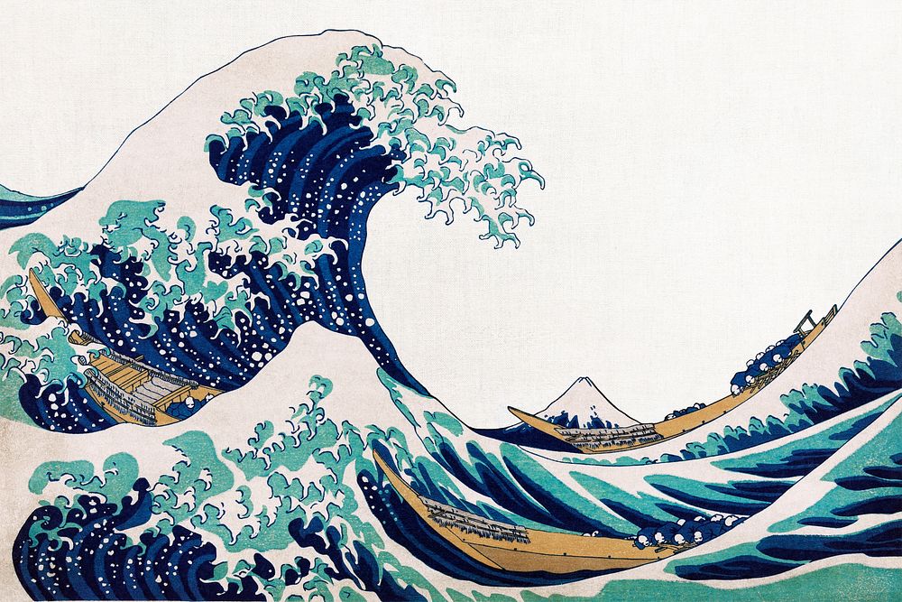 Hokusai's The Great Wave off Kanagawa background, Japanese art illustration, remastered by rawpixel
