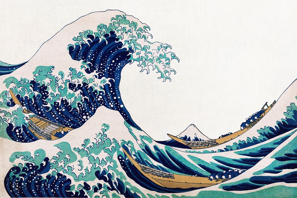 The Great Wave off Kanagawa background, Hokusai's famous Japanese art illustration psd, remastered by rawpixel