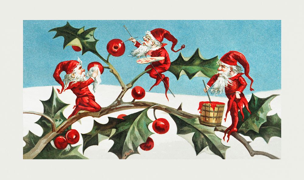 Santa elves painting berries on holly leaves from The Miriam and Ira D. Wallach Division Of Art, Prints and Photographs:…