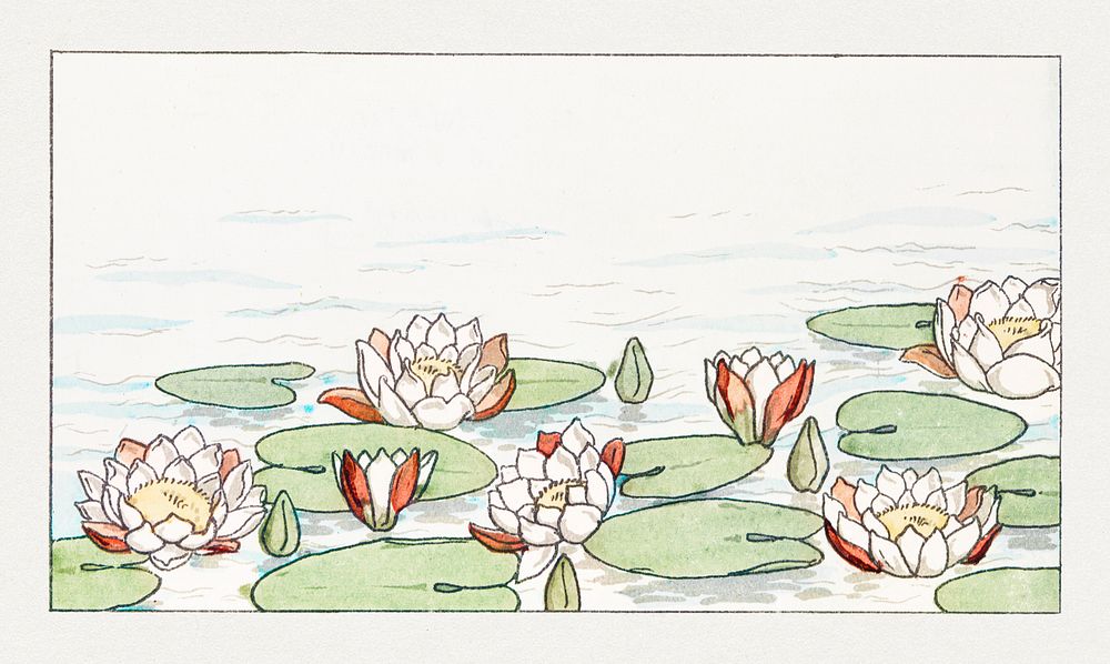 Vintage water lily flower pond design element