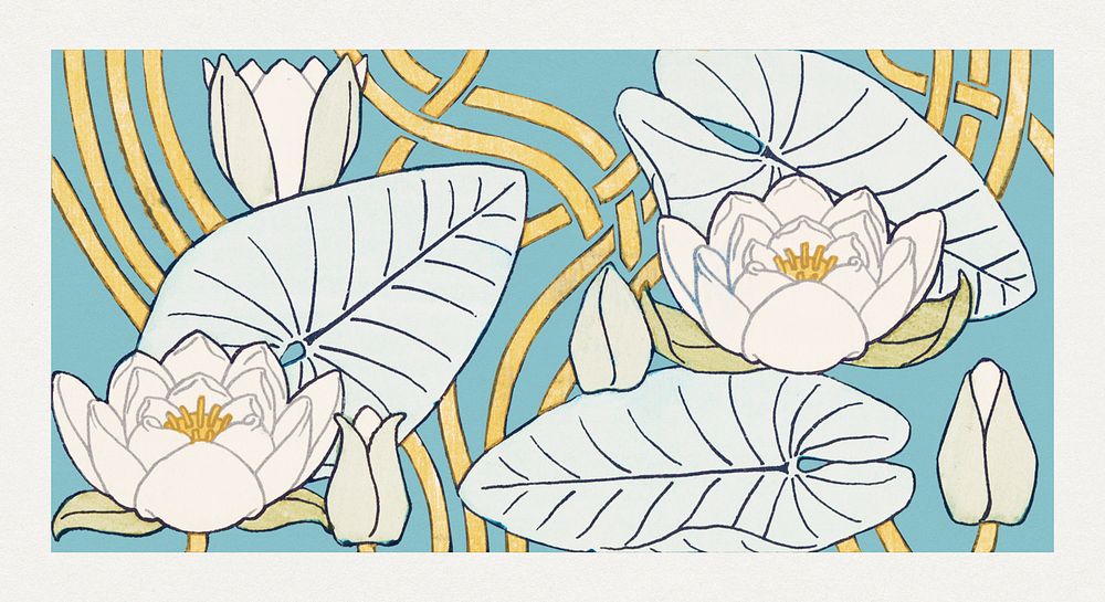 Art nouveau water lily flower pattern design resource