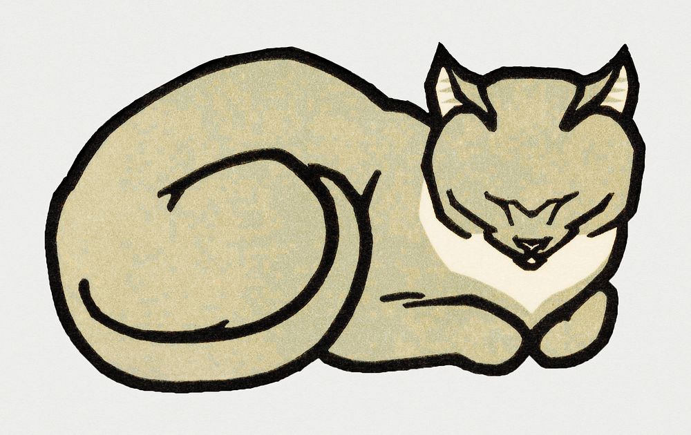 Vintage Illustration of Sleeping Cat.