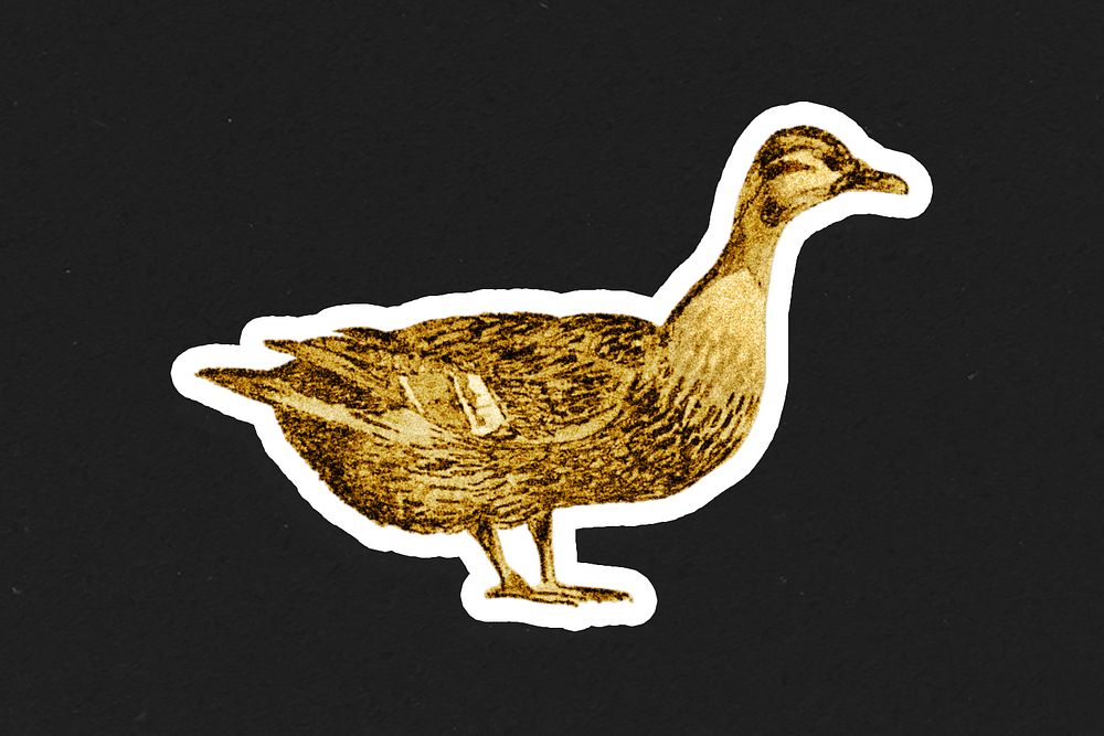 Vintage gold duck sticker with a white border