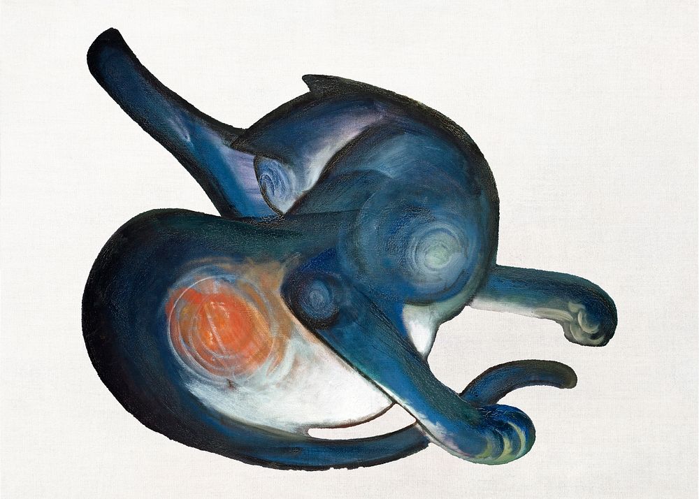 Cat illustration from Franz Marc's Two Cats Blue and Yellow, famous artwork, remastered by rawpixel
