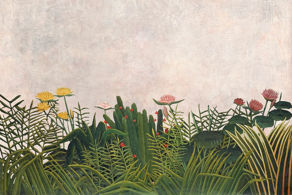 Spring flower background, Henri Rousseau's collage element psd, remastered by rawpixel