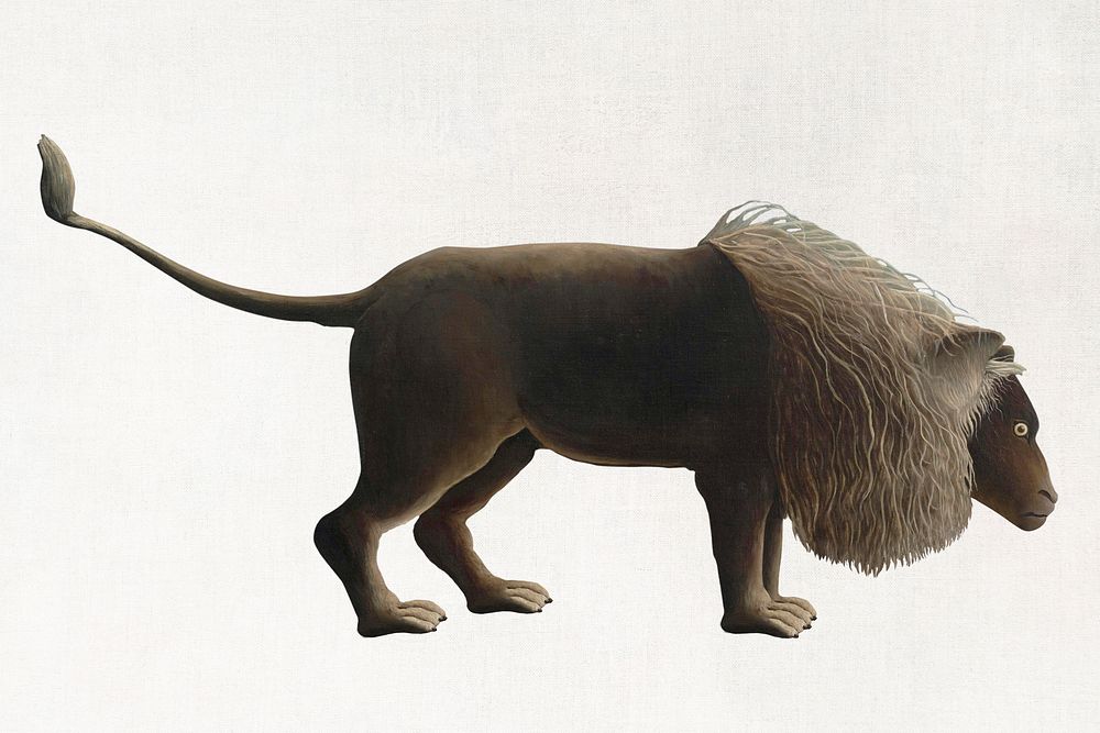 Lion clipart from Henri Rousseau's The Sleeping Gypsy, famous artwork psd, remastered by rawpixel