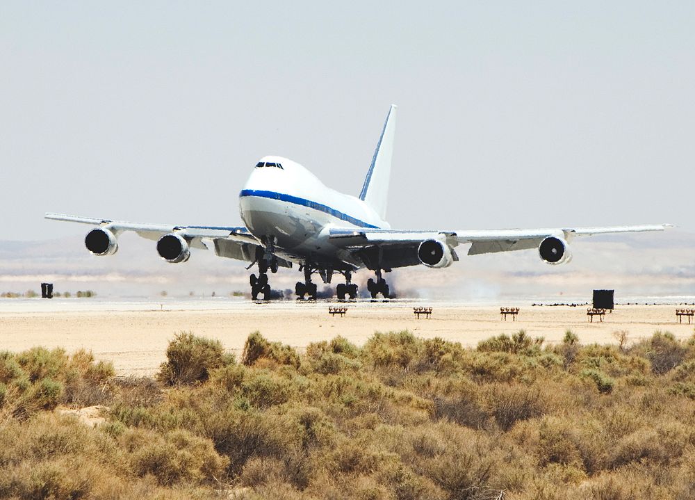 NASA's SOFIA airborne observatory lands at Edwards AFB. Original from NASA. Digitally enhanced by rawpixel.