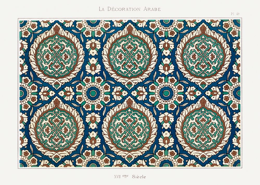 La Decoration Arabe, plate no. 49, Emile Prisses d&rsquo;Avennes. Digitally enhanced lithograph from own original 1885…