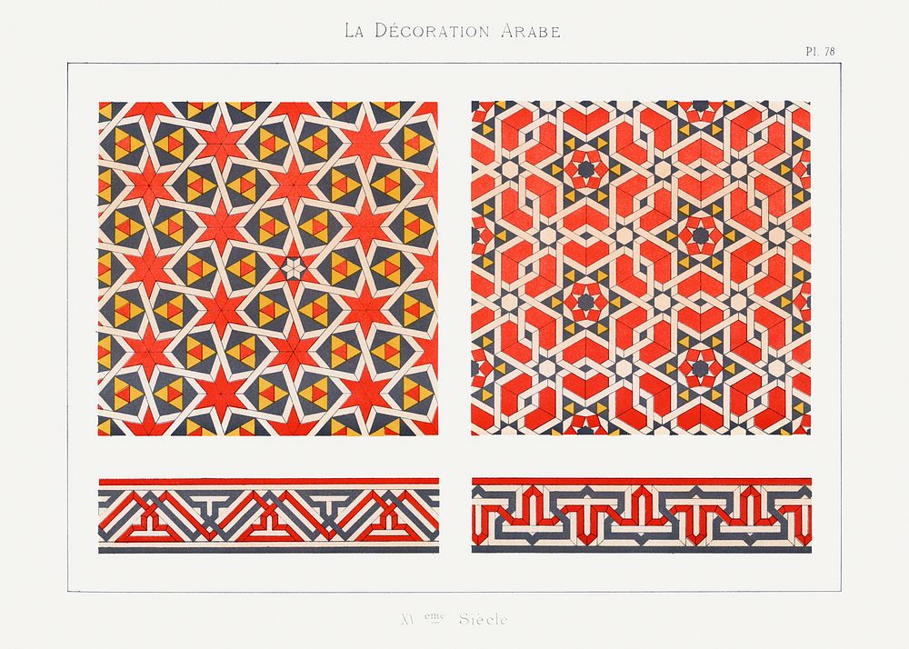 Emile Prisses d&rsquo;Avennes pattern, plate no. 78, La Decoration Arabe. Digitally enhanced lithograph from own original…