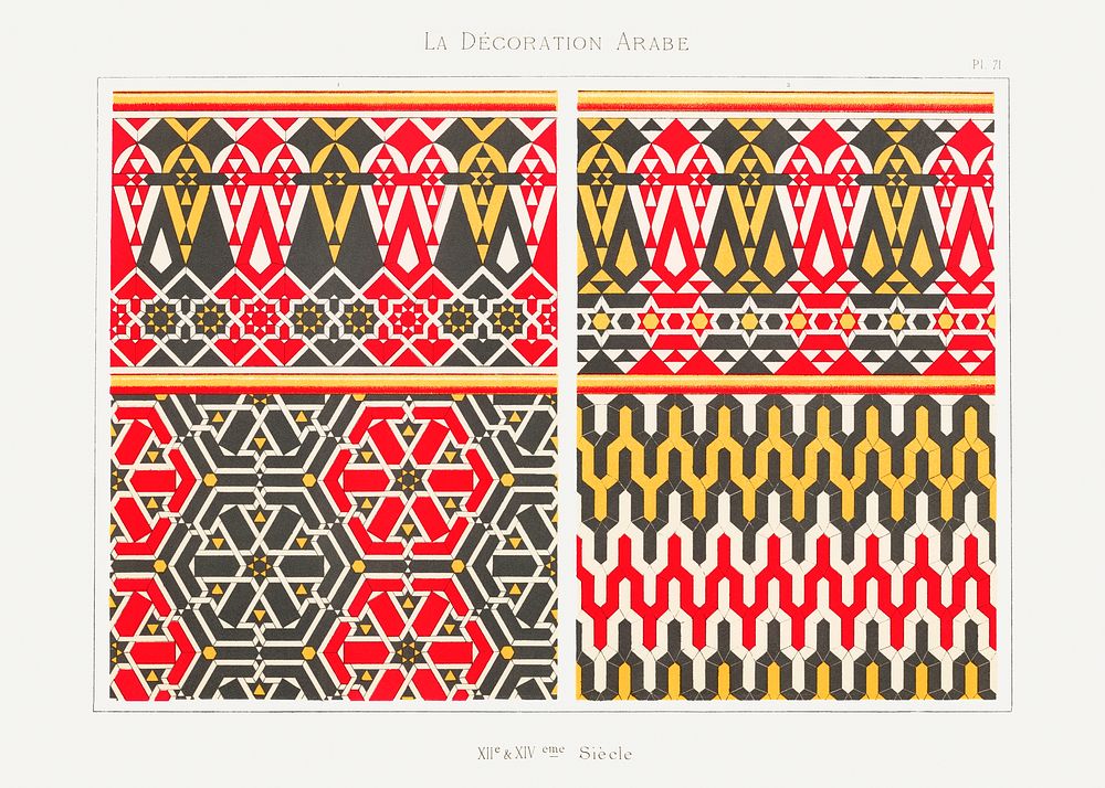 Vintage arabesque decoration, plate no. 71, Emile Prisses d&rsquo;Avennes, La Decoration Arabe. Digitally enhanced…