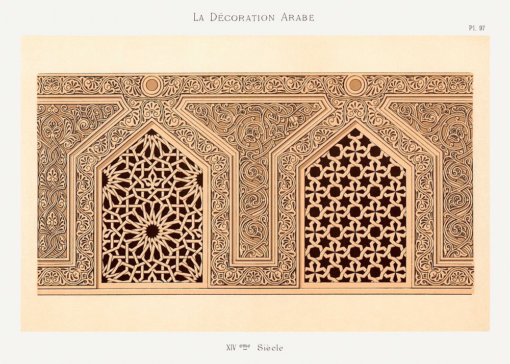 Emile Prisses d’Avennes pattern, plate no. 97, La Decoration Arabe. Digitally enhanced lithograph from own original 1885…