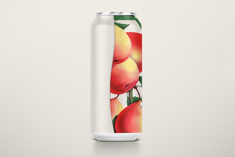 Apple juice can, floral & fruit illustration