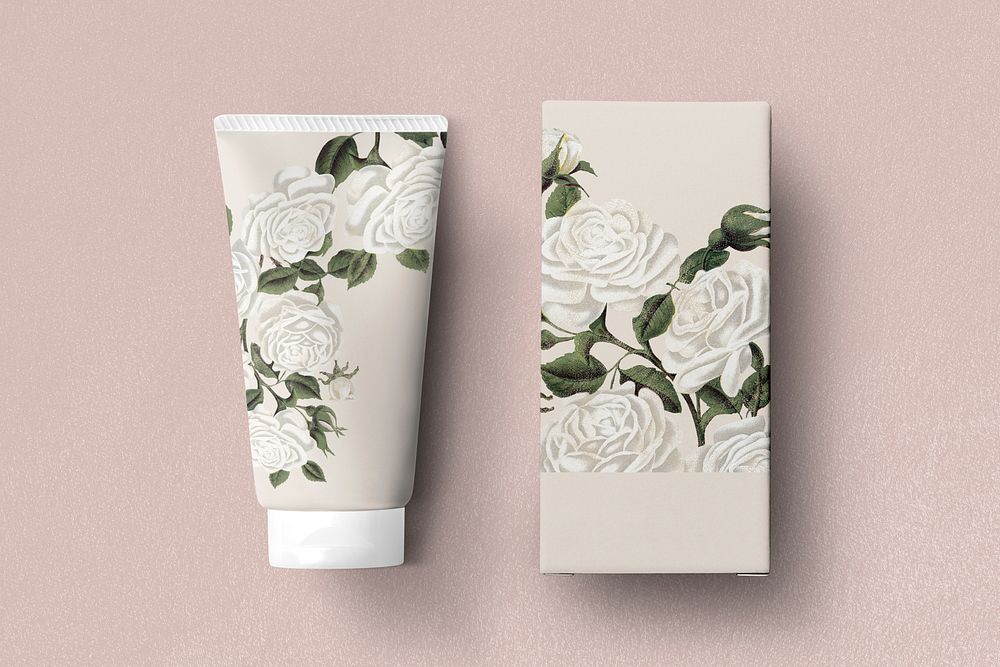 Floral skincare tube & box, product packaging