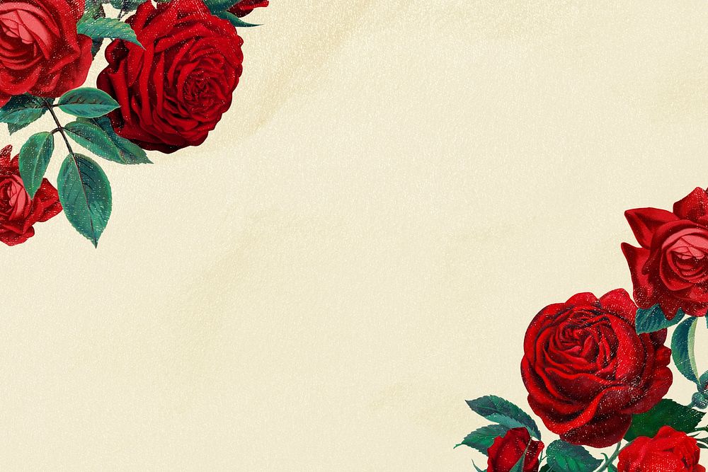 Red rose background, aesthetic botanical border illustration